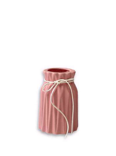 Pink Porcelain Vase with White Ribbon