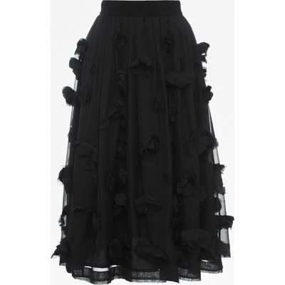 Agnes Floral Applique Midi Skirt - black
