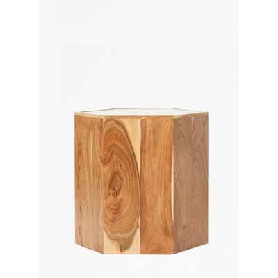 Marble And Acacia Side Table - natural/white
