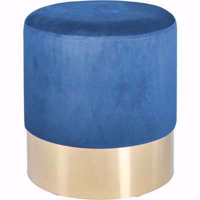 Alessio Luxury Double Stiched Brushed Gold Pouffe Sapphire Blue