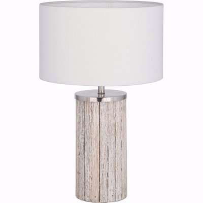 Marine Washed Effect Cylinder Cotton Shade Table Lamp Grey/White