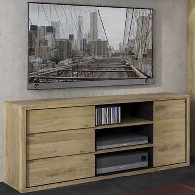 Sholka Wooden TV Stand In Oak With 1 Door And 3 Drawers
