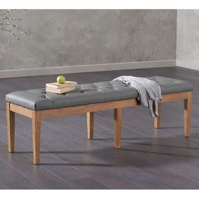 Absoluta 150cm Grey Faux Leather Dining Bench With Oak Frame
