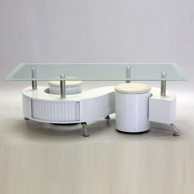 Adelphi Glass Coffee Table In White High Gloss With 2 Stools