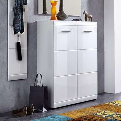 Adrian Wall Mount Shoe Cabinet In White With High Gloss Fronts