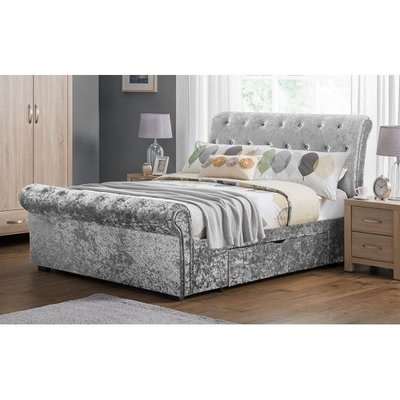 Valora Double Bed In Silver Crushed Velvet With 2 Drawers