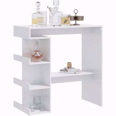 Aiza 100cm High Gloss Bar Table With Storage Rack In White