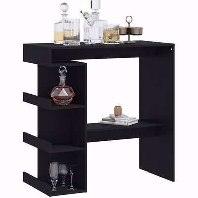 Aiza 100cm Wooden Bar Table With Storage Rack In Black