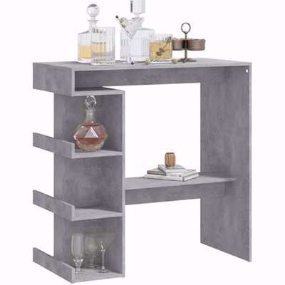 Aiza 100cm Wooden Bar Table With Storage Rack In Concrete Effect
