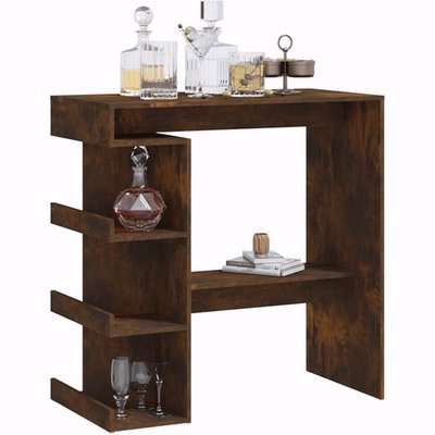 Aiza 100cm Wooden Bar Table With Storage Rack In Smoked Oak