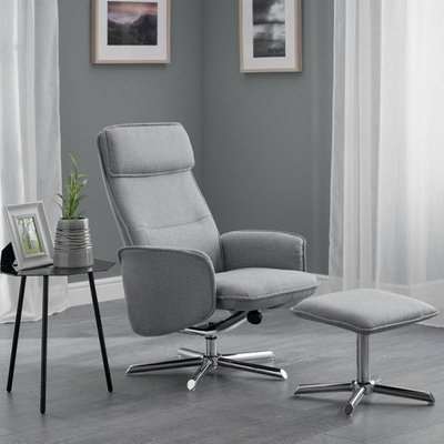 Alden Fabric Recliner Chair With Foot Stool In Grey Linen