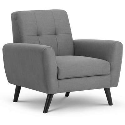 Macia Fabric Arm Chair In Mid Grey Linen With Wooden Legs