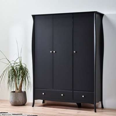Alice Wooden Wardrobe In Black With 3 Doors And 2 Drawers