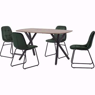 Alsip Dining Table In Medium Oak With 4 Lyster Green Chairs