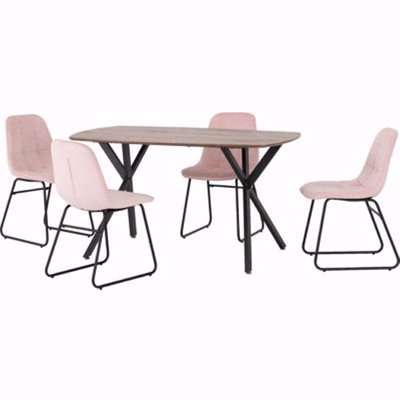 Alsip Wooden Dining Table With 4 Lyster Baby Pink Chairs