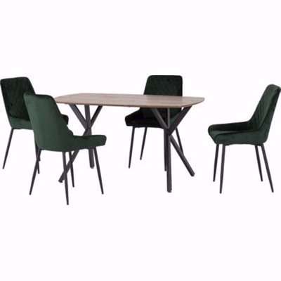 Alsip Wooden Dining Table With 4 Avah Emerald Green Chairs