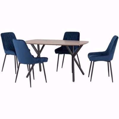 Alsip Wooden Dining Table With 4 Avah Sapphire Blue Chairs
