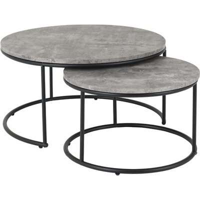 Alsip Round Wooden Set Of 2 Coffee Table In Concrete Effect