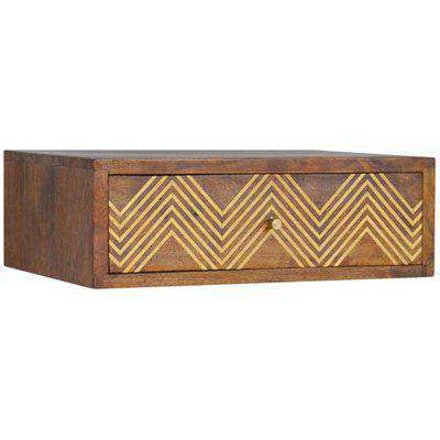 Amish Wall Hung Chevron Pattern Bedside Cabinet In Chestnut