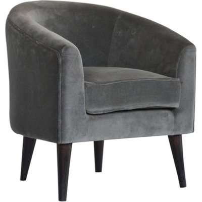 Aqua Velvet Upholstered Tub Chair In Grey And Walnut