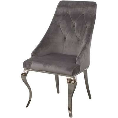 Artemis Dining Chair In Grey Velvet With Polished Metal Legs