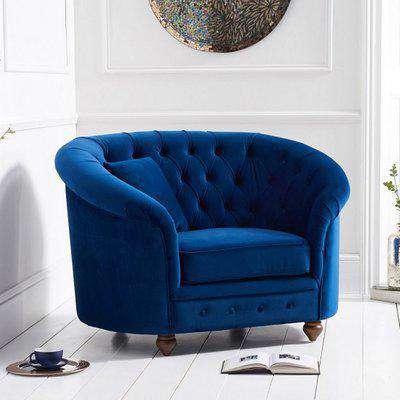 Astarik Chesterfield Plush Fabric Armchair In Blue