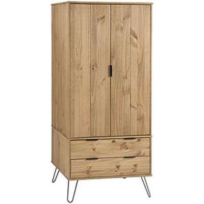 Augusta Wooden Wardrobe In Waxed Pine With 2 Doors 2 Drawers