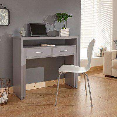 Redruth Extendable Desk Or Console Table In Grey With 2 Drawers