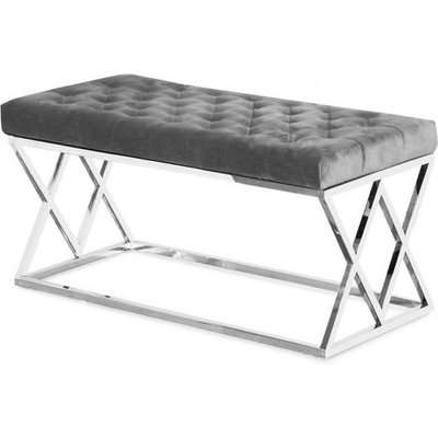 Admaston Plush Velvet Dining Bench In Grey And Steel Frame