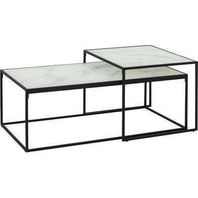 Bemidji Glass Set Of 2 Coffee Tables In White Marble Effect