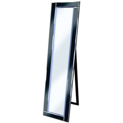 Bevelled Black Cheval Freestanding Mirror With Blue LED Light