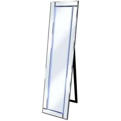 Bevelled Silver Cheval Freestanding Mirror With White Led Light