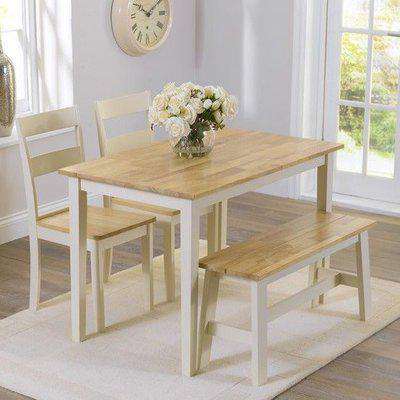 Ankila 150cm Dining Table With 2 Chair 2 Bench In Oak And Cream