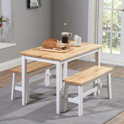 Ankila 150cm Wooden Dining Table With 2 Bench In Oak And White