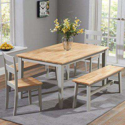 Ankila 150cm Dining Table With 2 Chair 2 Bench In Oak And Grey
