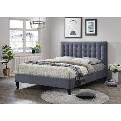 Brompi Fabric Bed In Grey With Dark Wooden Feet