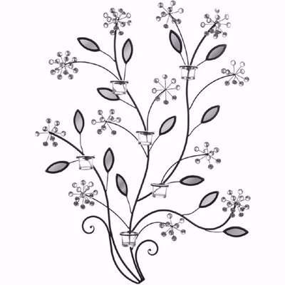 Metal Branch Jeweled Flowers 6 Tealight Holder Wall Art, 2800595