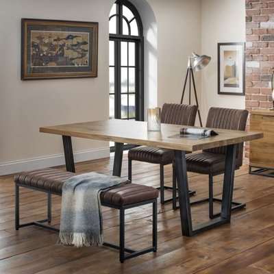 Aminul Dining Table With Soho Bench And 2 Brown Chairs