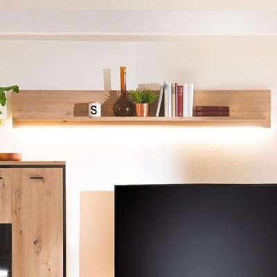 Buenos Aires LED Wooden Wall Shelf In Planked Oak