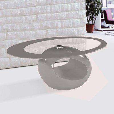 Cairo Oval Glass Coffee Table in Mink Grey Border And Gloss Base