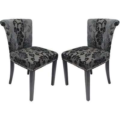 Soweto Baroque Fabric Dining Chair In Charcoal In A Pair