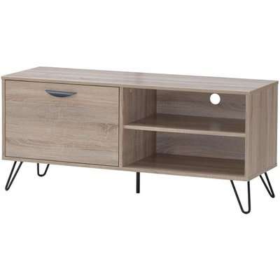 Canell Wooden TV Stand In Oak Effect With Black Metal Legs