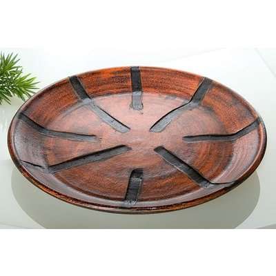 Cascara Ceramic Round Decorative Bowl In Antique Brown And Black