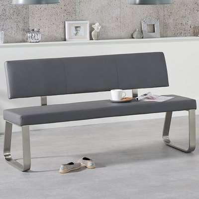 Calinok Large Dining Bench In Grey Faux Leather