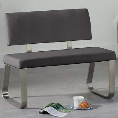 Calinok Small Faux Leather Dining Bench With Back In Grey