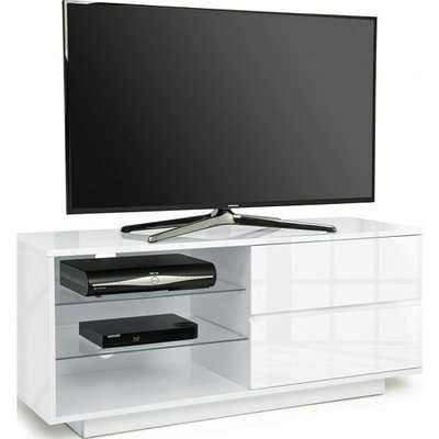 Century TV Stand In White High Gloss With Walnut Gloss Drawers