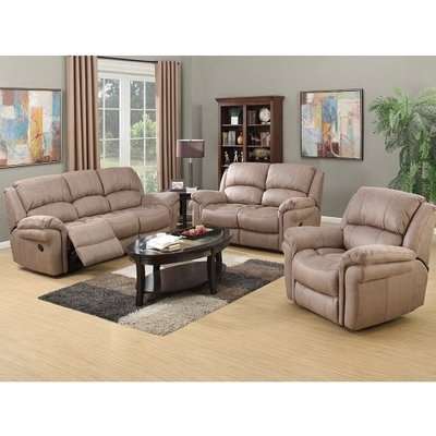 Claton Recliner Sofa Suite In Taupe Leather Look Fabric