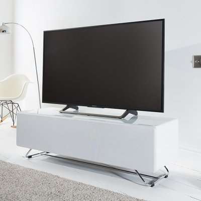 Clutton Glass TV Stand In Black High Gloss With Steel Frame