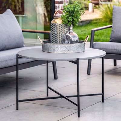 Collan Round Outdoor Concrete Top Coffee Table In Charcoal