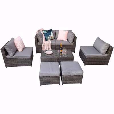 Cordoba Modular Lounge Sofa Set In Mixed Flat Grey Weave